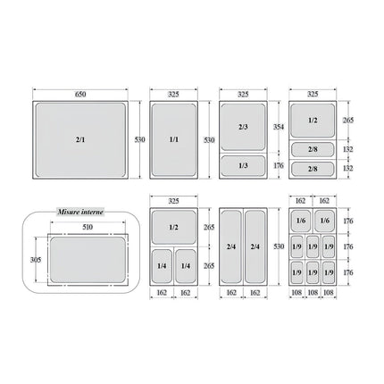 Gastronorm GN 1/3 Vaschette Acciaio Inox Bacinelle Contenitori Vassoio 325x176mm