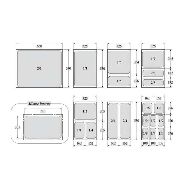 Comas Gastronorm Gn 1/4 Vaschette Acciaio Inox Bacinelle Contenitori Vassoio 265X162Mm