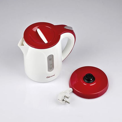 Girmi BL1000 Bollitore, 1100 W, Capacità 0,8L, Spegnimento automatico, Base con rotazione 360°, Sistema di sicurezza antisurriscaldamento, Plastico, Bianco/Rosso Girmi