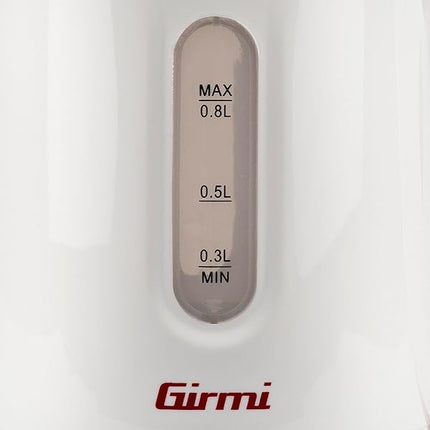 Girmi BL1000 Bollitore, 1100 W, Capacità 0,8L, Spegnimento automatico, Base con rotazione 360°, Sistema di sicurezza antisurriscaldamento, Plastico, Bianco/Rosso Girmi