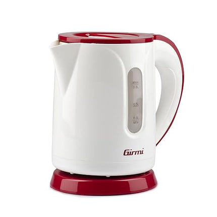 Girmi BL1000 Bollitore, 1100 W, Capacità 0,8L, Spegnimento automatico, Base con rotazione 360°, Sistema di sicurezza antisurriscaldamento, Plastico, Bianco/Rosso Girmi
