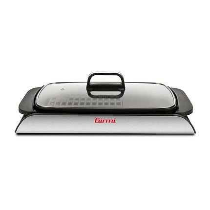 Girmi BQ91 Griglia e Barbecue, 2000W, Piastre Antiaderente XL 40 x 30cm con Doppio Utilizzo, Smokeless, Coperchio in Vetro Temperato, Temperatura Regolabile, Vassoio raccogli grasso, Grigio Girmi