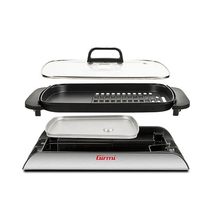 Girmi BQ91 Griglia e Barbecue, 2000W, Piastre Antiaderente XL 40 x 30cm con Doppio Utilizzo, Smokeless, Coperchio in Vetro Temperato, Temperatura Regolabile, Vassoio raccogli grasso, Grigio Girmi