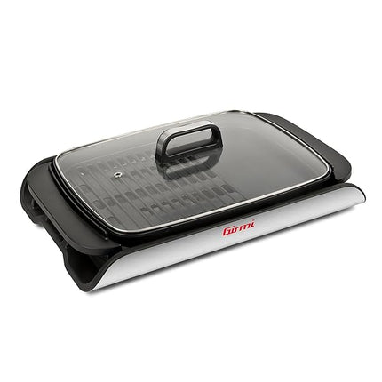 Girmi BQ91 Griglia e Barbecue, 2000W, Piastre Antiaderente XL 40 x 30cm con Doppio Utilizzo, Smokeless, Coperchio in Vetro Temperato, Temperatura Regolabile, Vassoio raccogli grasso, Grigio Girmi