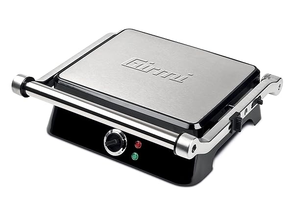 Girmi BS44 Bistecchiera elettrica effetto Petravera, Corpo Inox, Apertura a libro 180°, Cassetto raccolta liquidi, RegolaPiastre 29 X 23 cm Girmi
