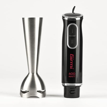 Girmi MX03 Mixer a Immersione, 400 W, Motore DC, Fusto lungo 19 cm e lame INOX, 2 Velocità, Impugnatura ergonomica, Nero/Acciaio Girmi