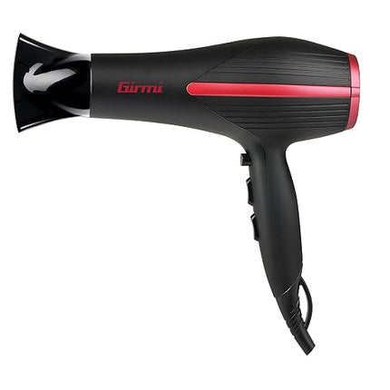 Girmi PH20 Asciugacapelli, 2000W, 2 velocità, 3 temperatura, Funzione getto d'aria fredda, Incluso diffusore, Nero/Rosso Girmi