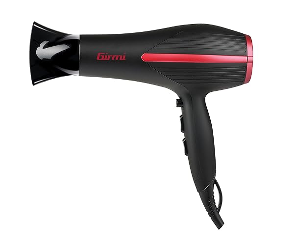 Girmi PH20 Asciugacapelli, 2000W, 2 velocità, 3 temperatura, Funzione getto d'aria fredda, Incluso diffusore, Nero/Rosso Girmi