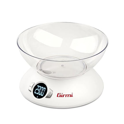 Girmi PS04 Bilancia da Cucina Elettronica, Capacità ciotola 1,8 Litri, Display Alta Luminosità, Autospegnimento, Funzione Tara, Bianco Girmi