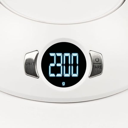 Girmi PS04 Bilancia da Cucina Elettronica, Capacità ciotola 1,8 Litri, Display Alta Luminosità, Autospegnimento, Funzione Tara, Bianco Girmi