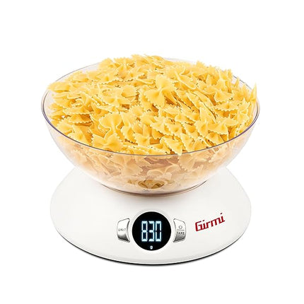 Girmi PS04 Bilancia da Cucina Elettronica, Capacità ciotola 1,8 Litri, Display Alta Luminosità, Autospegnimento, Funzione Tara, Bianco Girmi