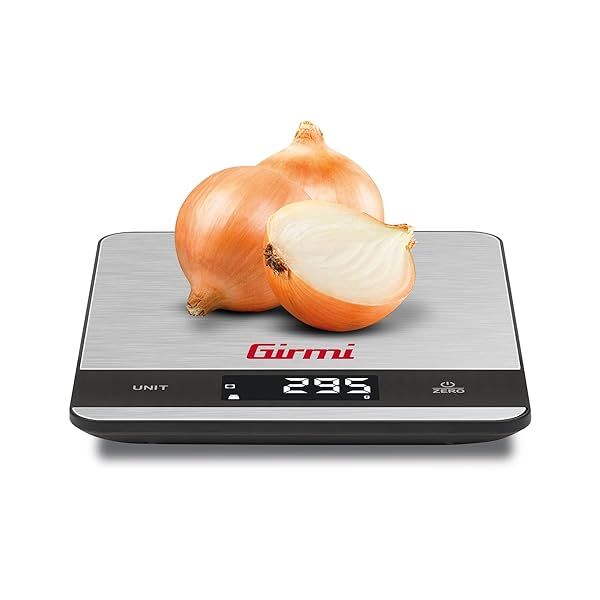 Girmi PS05 Bilancia da cucina Elettronica, 1 gr/5Kg, Piatto Inox, Display ad alta luminosità, Autospegnimento, Funzione TARA, Indicatori di errore, Display 50 x 22 Girmi