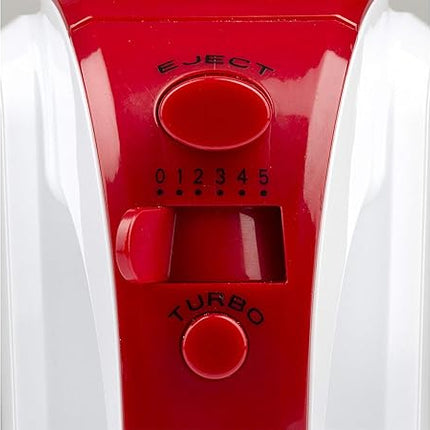 Girmi SB02 Sbattitore Elettrico, 170W, Sbattitori Inox per montare panna ed albumi, Funzione Turbo, Ganci Inox per impasti dolci e salati, 5 Velocità, Bianco/Rosso Girmi