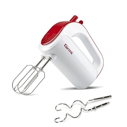 Girmi SB02 Sbattitore Elettrico, 170W, Sbattitori Inox per montare panna ed albumi, Funzione Turbo, Ganci Inox per impasti dolci e salati, 5 Velocità, Bianco/Rosso Girmi
