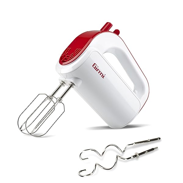 Girmi SB02 Sbattitore Elettrico, 170W, Sbattitori Inox per montare panna ed albumi, Funzione Turbo, Ganci Inox per impasti dolci e salati, 5 Velocità, Bianco/Rosso Girmi