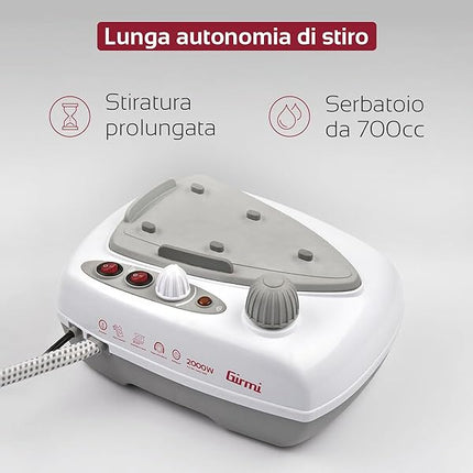 Girmi ST03 Ferro Da Stiro A Vapore Con Caldaia Professionale, 2000W, Serbatoio 700ml, Pressione 2,5-3 Bar, Piastra in Alluminio, Impugnatura in Sughero, Termostato Regolabile Girmi