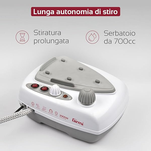 Girmi ST03 Ferro Da Stiro A Vapore Con Caldaia Professionale, 2000W, Serbatoio 700ml, Pressione 2,5-3 Bar, Piastra in Alluminio, Impugnatura in Sughero, Termostato Regolabile Girmi