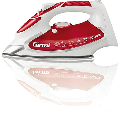 Girmi ST5000 Ferro da Stiro, 2200 W, Piastra acciaio INOX, Colpo vapore 90 g/min, Funzione Auto-pulizia e Anti-sgocciolamento, Super vapore, Bianco/Rosso Girmi