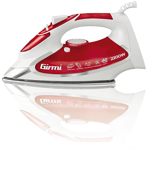 Girmi ST5000 Ferro da Stiro, 2200 W, Piastra acciaio INOX, Colpo vapore 90 g/min, Funzione Auto-pulizia e Anti-sgocciolamento, Super vapore, Bianco/Rosso Girmi