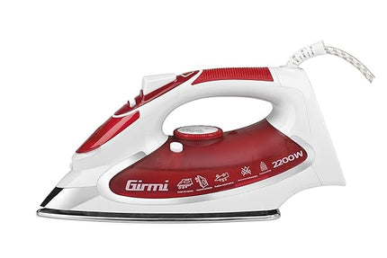 Girmi ST5000 Ferro da Stiro, 2200 W, Piastra acciaio INOX, Colpo vapore 90 g/min, Funzione Auto-pulizia e Anti-sgocciolamento, Super vapore, Bianco/Rosso Girmi