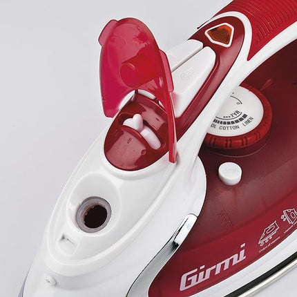 Girmi ST5000 Ferro da Stiro, 2200 W, Piastra acciaio INOX, Colpo vapore 90 g/min, Funzione Auto-pulizia e Anti-sgocciolamento, Super vapore, Bianco/Rosso Girmi