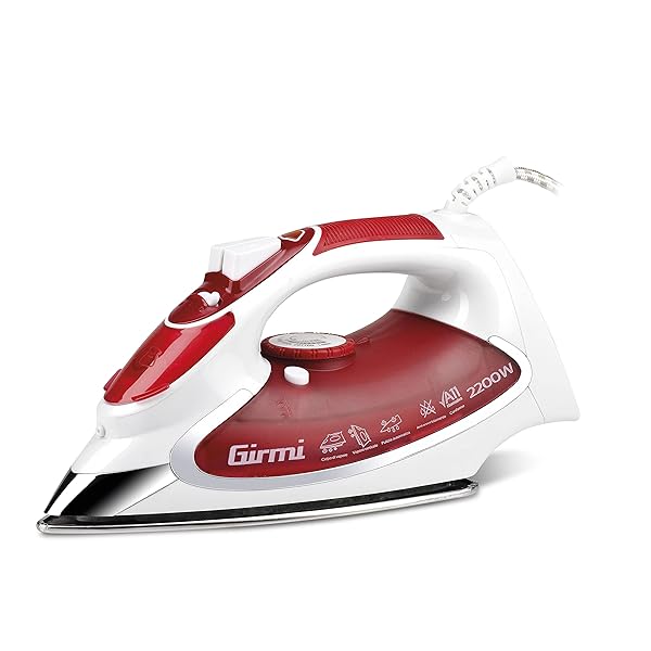 Girmi ST5000 Ferro da Stiro, 2200 W, Piastra acciaio INOX, Colpo vapore 90 g/min, Funzione Auto-pulizia e Anti-sgocciolamento, Super vapore, Bianco/Rosso Girmi