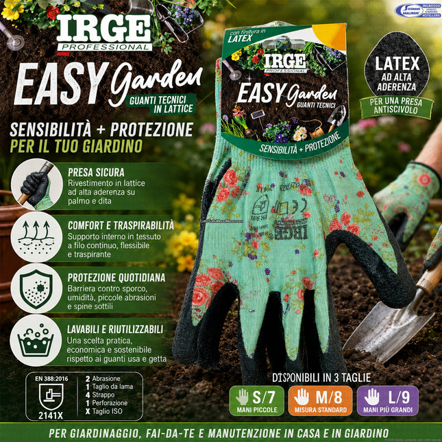 Guanti Tecnici Easy Garden in Lattice – Sensibilità e Protezione per Giardinaggio e Fai‑da‑Te (Taglie S/7 – M/8 – L/9) Irge