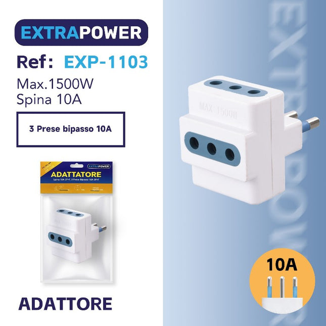 PRESA CON 3 PRESE BIVALENTI 10A SPINA 10A COLORE BIANCO HD Group