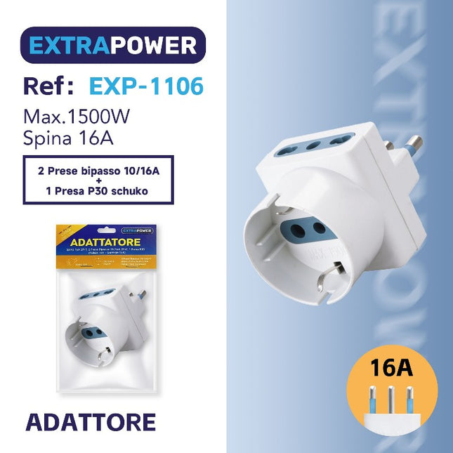 PRESA TRIPLA 2 PRESE BIPASSO 10/16A 2PT +SCHUKO 16A SPINA 16A 2PT HD Group