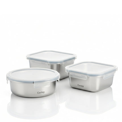 Contenitore Ermetico in Acciaio Inox 304 | Dal Freezer al Forno (-40°C a +400°C) | Meal Prep per Microonde Castey