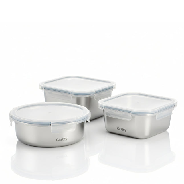 Contenitore Ermetico in Acciaio Inox 304 | Dal Freezer al Forno (-40°C a +400°C) | Meal Prep per Microonde Castey