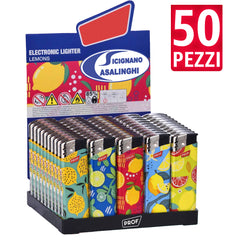 Box 50 Accendini Elettrici Ricaricabili 1 Volta - Collezione Lemons - Assortiti Polyflame