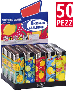 Box 50 Accendini Elettrici Ricaricabili 1 Volta - Collezione Lemons - Assortiti Polyflame