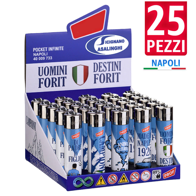 Box 25 Accendini a Pietrina Tema Napoli Sport & Calcio - Ricaricabili 5 Grafiche Polyflame