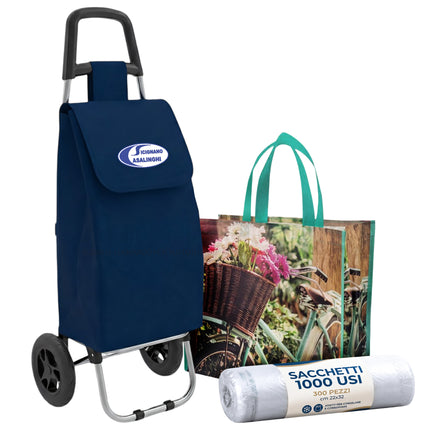 Smart Grocery System 3-in-1: Trolley Rolly 40L + Shopper Termica + 300 Sacchetti Freezer (Kit Completo) Casalinghi Sicignano