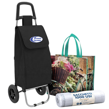 Smart Grocery System 3-in-1: Trolley Rolly 40L + Shopper Termica + 300 Sacchetti Freezer (Kit Completo) Casalinghi Sicignano