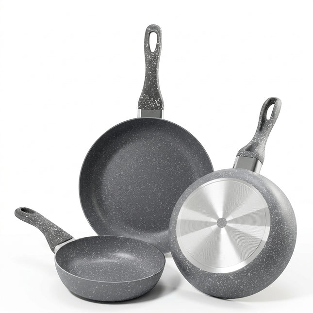 Tris Padelle Antiaderenti Pietra Rara 20-24-28 cm, Set 3 Padelle in Alluminio Zanetti Effetto Pietra Greblon, Leggere per Gas ed Elettrico, Made in Italy Zanetti