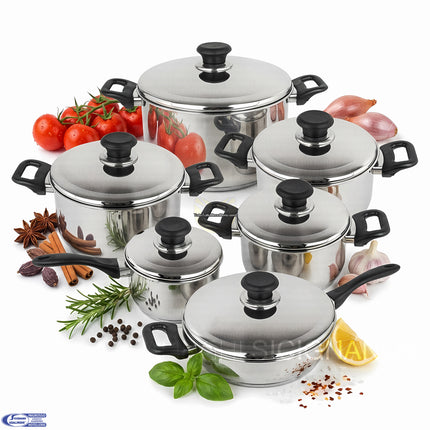 Batteria Pentole Blumenthal Bavaria 12 Pezzi – Acciaio Inox 18/10 T304 per Induzione e Gas, Fondo Termodiffusore 3 Strati, Coperchi Rimovibili Bavaria