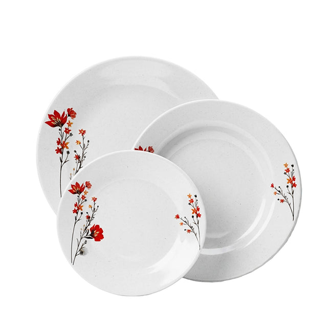 Servizio Piatti 18 Pz Vetro Opale Fiore Rosso – Collezione Lemay AD Trend