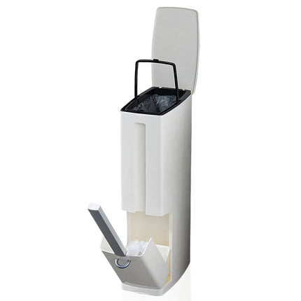 Set Igiene Bagno 3-in-1 Salvaspazio: Pattumiera WC con Scopino Integrato e Dispenser Sacchetti – Dimensioni Compatte (19x11x41cm) D&D Casalinghi