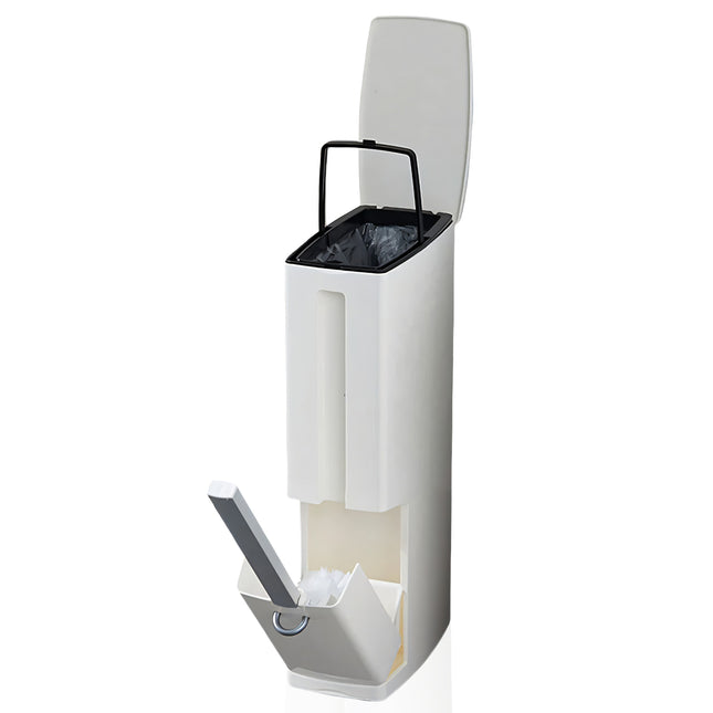 Set Igiene Bagno 3-in-1 Salvaspazio: Pattumiera WC con Scopino Integrato e Dispenser Sacchetti – Dimensioni Compatte (19x11x41cm) D&D Casalinghi