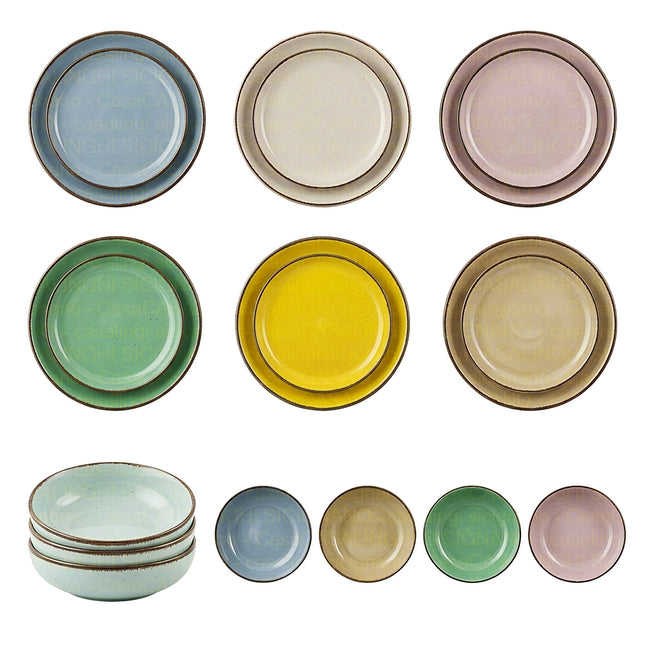Set Piatti Tierra in Porcellana Colorata – Servizio da Tavola 18 Pezzi per 6 Persone, Lavabile in Lavastoviglie e Utilizzabile in Microonde Arca