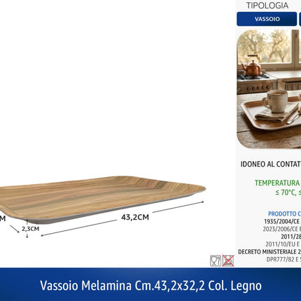 Vassoio Rettangolare in Melamina Effetto Legno – Disponibile in Varie Misure