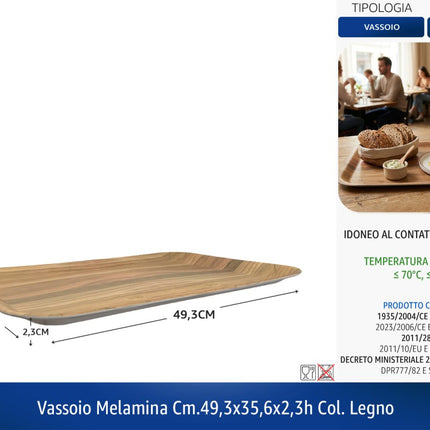 Vassoio Rettangolare in Melamina Effetto Legno – Disponibile in Varie Misure