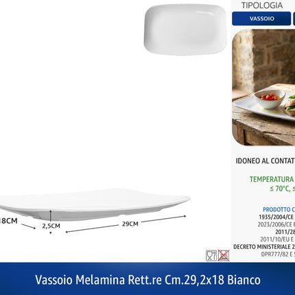 Vassoio Melamina Rett.re Cm.29,2x18 Bianco