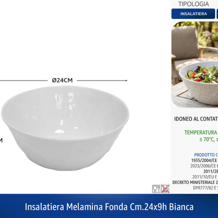 Insalatiera Fonda in Melamina Bianca – Ciotola Resistente per Casa e Buffet