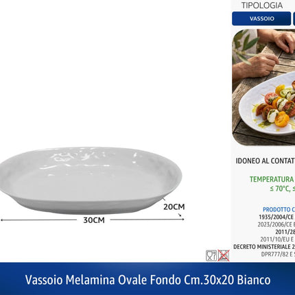 Vassoio Ovale Fondo in Melamina Bianca – Piatti da Portata Infrangibili per Casa e Ristorazione