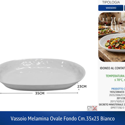 Vassoio Ovale Fondo in Melamina Bianca – Piatti da Portata Infrangibili per Casa e Ristorazione