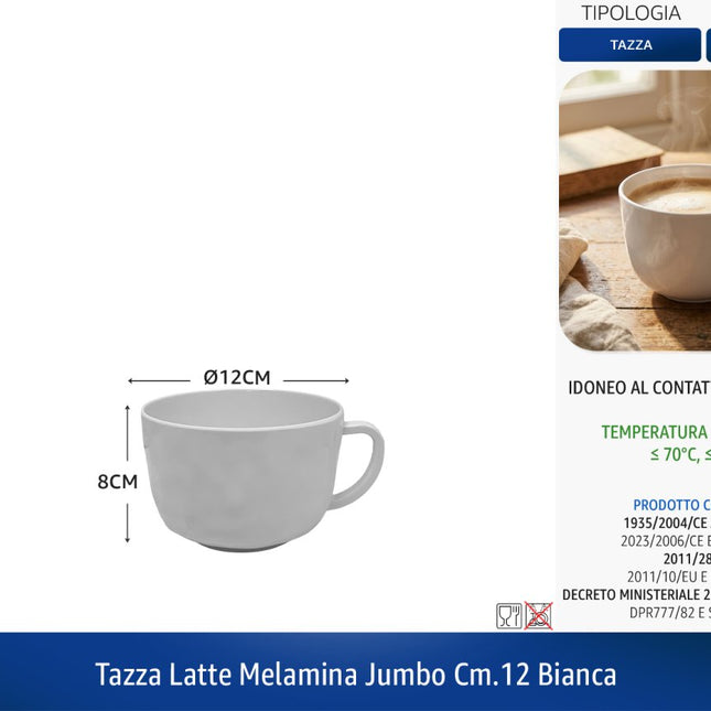 Tazza Latte Melamina Jumbo Cm.12 Bianca IBCT