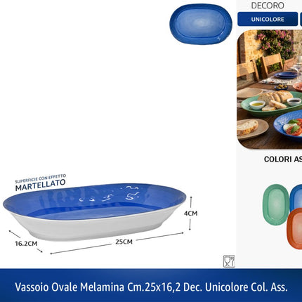 VASSOIO OVALE MELAMINA DEC.UNICOLORE COL. ASS. 25x16.2h cm IBCT